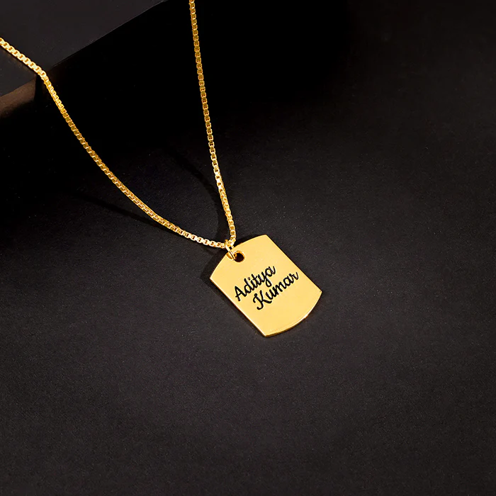 Golden Personalised Military Dog Tag Pendant with Box Chain For Him - Image 2