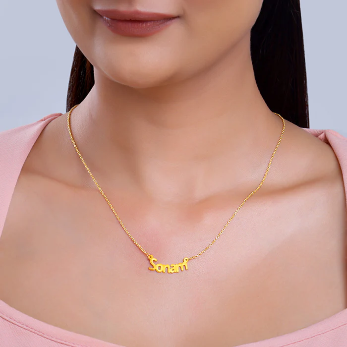 Golden Personalised Name in Bold Necklace - Image 3