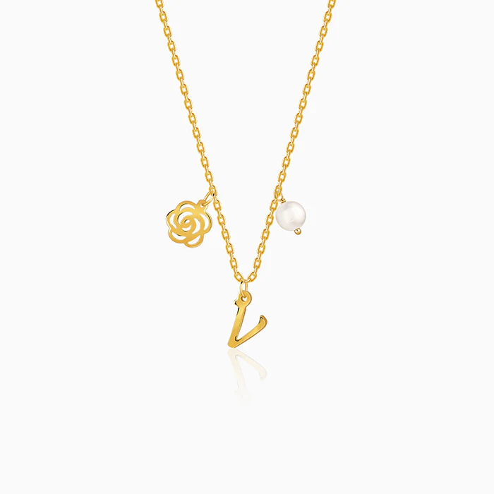 Golden Personalised Pearl Rosey Necklace - Image 2