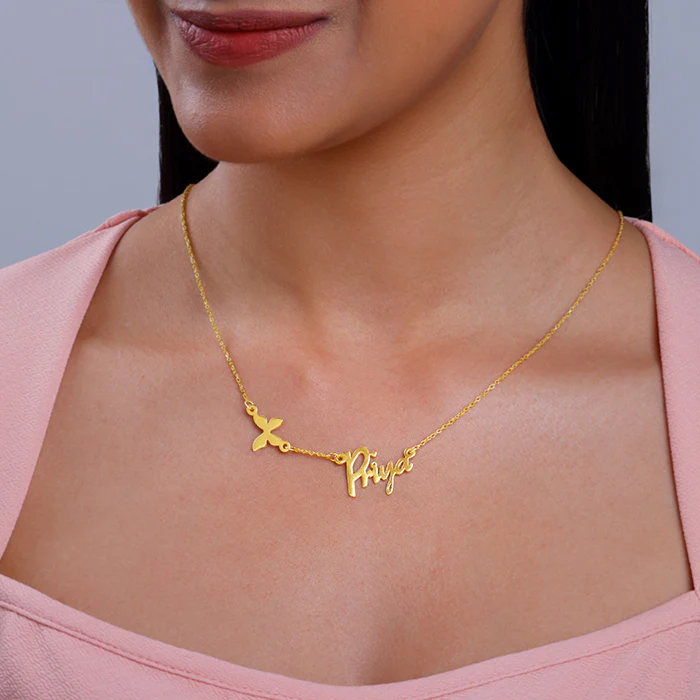 Golden Personalised Pretty Butterfly Necklace - Image 3