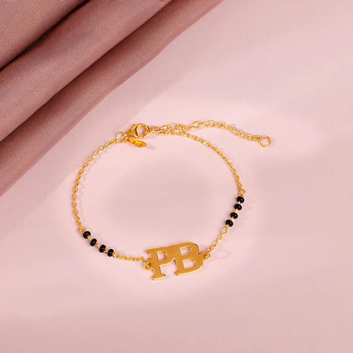 Golden Personalised Signature Initial Mangalsutra Bracelet - Image 2