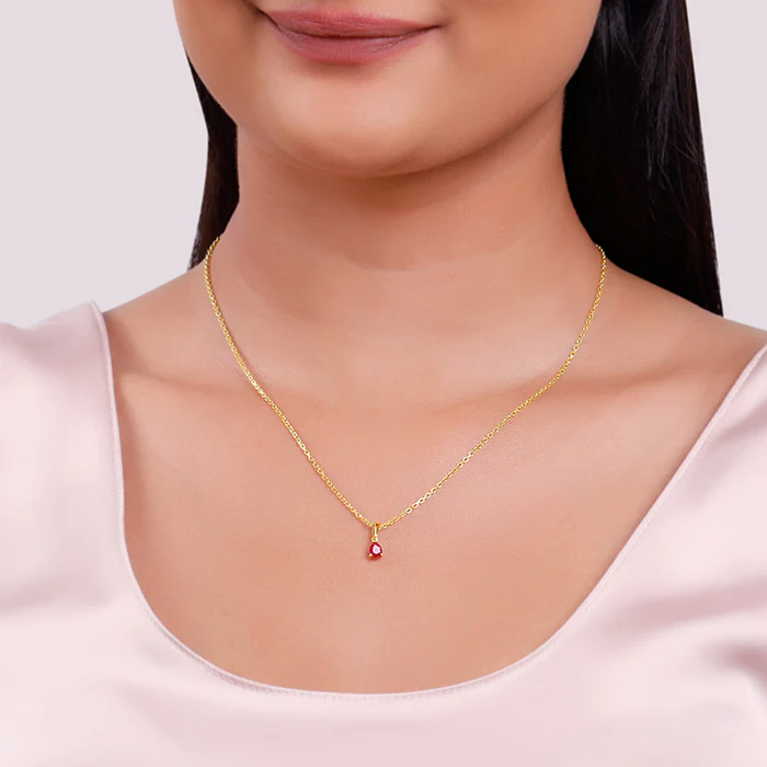 Golden Pink Pear Pendant With Link Chain - Image 3