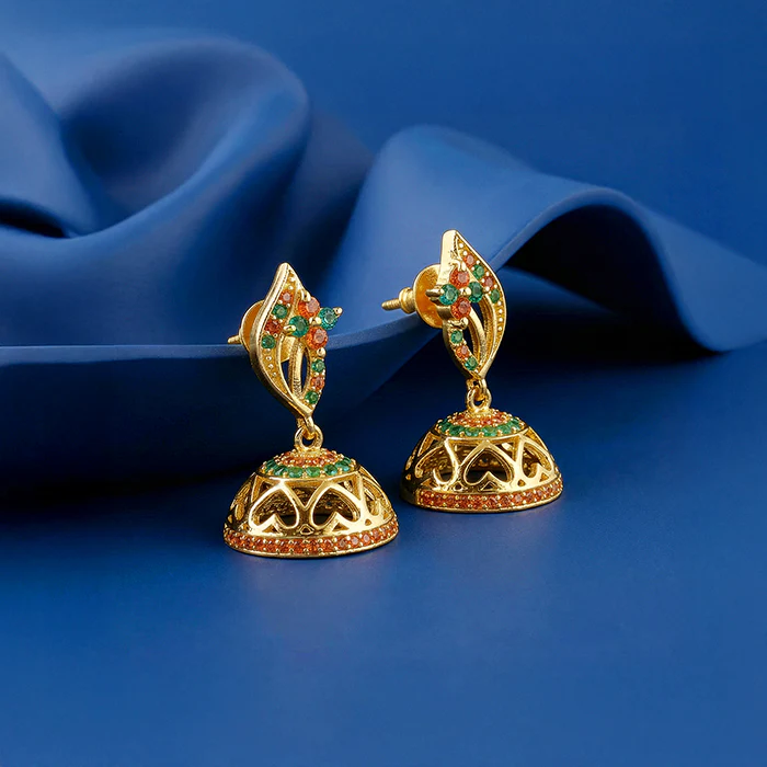 Golden Pushkar Jhumki Earrings - Image 2