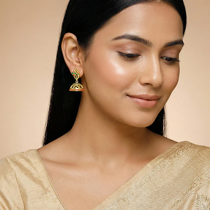Golden Pushkar Jhumki Earrings - Image 3