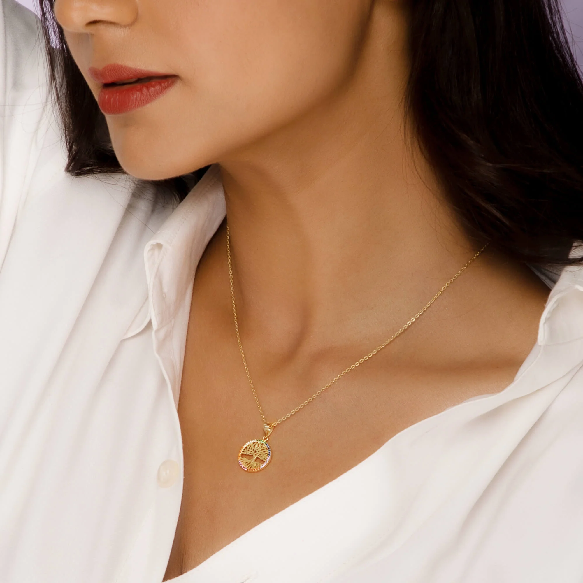 Golden Rainbow Tree of Life Pendant with Link Chain - Image 3