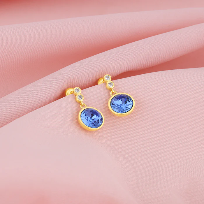 Golden Sapphire Blue Sphere Earrings - Image 2