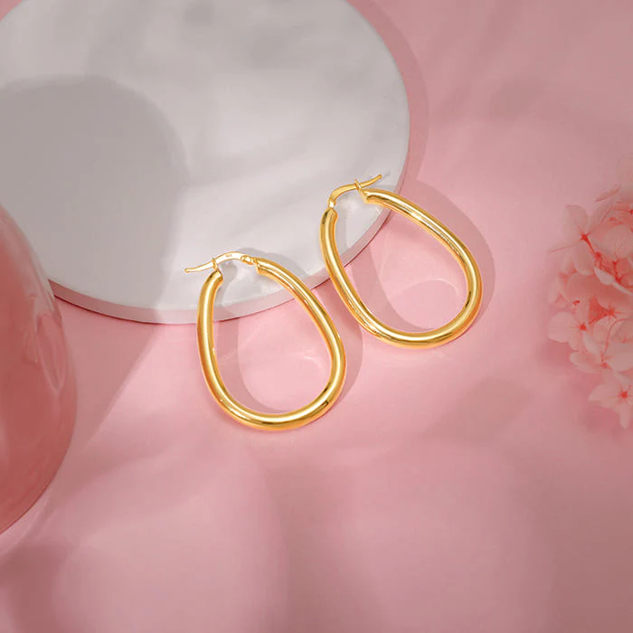 Golden Tapered Hoop Earrings - Image 2