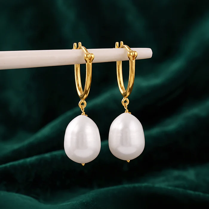 Golden Thelma Pearl Drop Earrings - Image 2