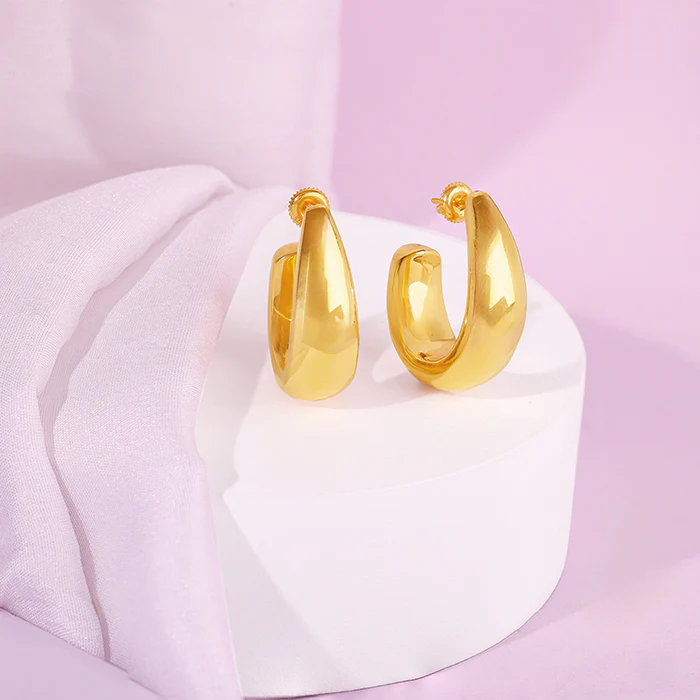 Golden Trendy Hoop Earrings - Image 2