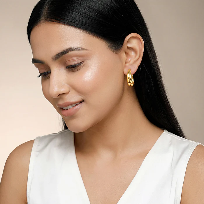 Golden Tubular Hoop Earrings - Image 3