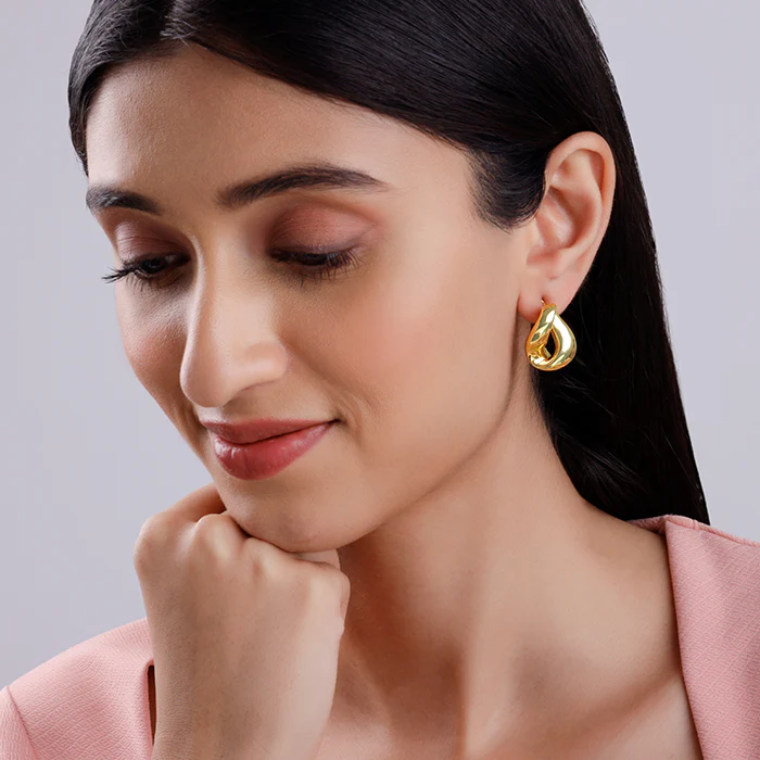 Golden Twisted Loop Earrings - Image 3