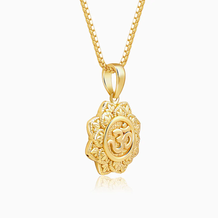 Golden Unique Om Pendant With Box Chain - Image 4