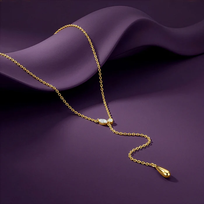 Golden Waterfall Lariat Necklace - Image 2