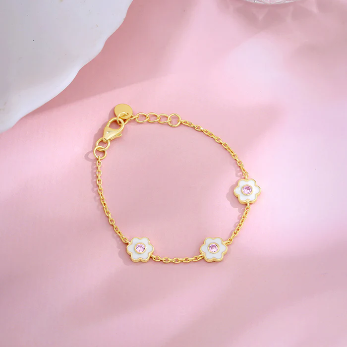 Golden White Flower Kids Bracelet (0 - 2 years) - Image 2