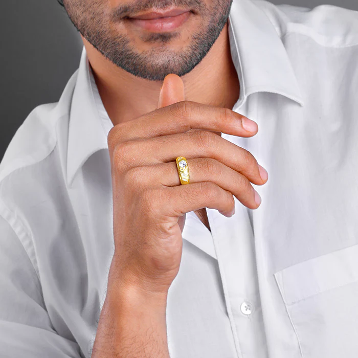 Golden Zircon Ornate Ring For Him - Image 3