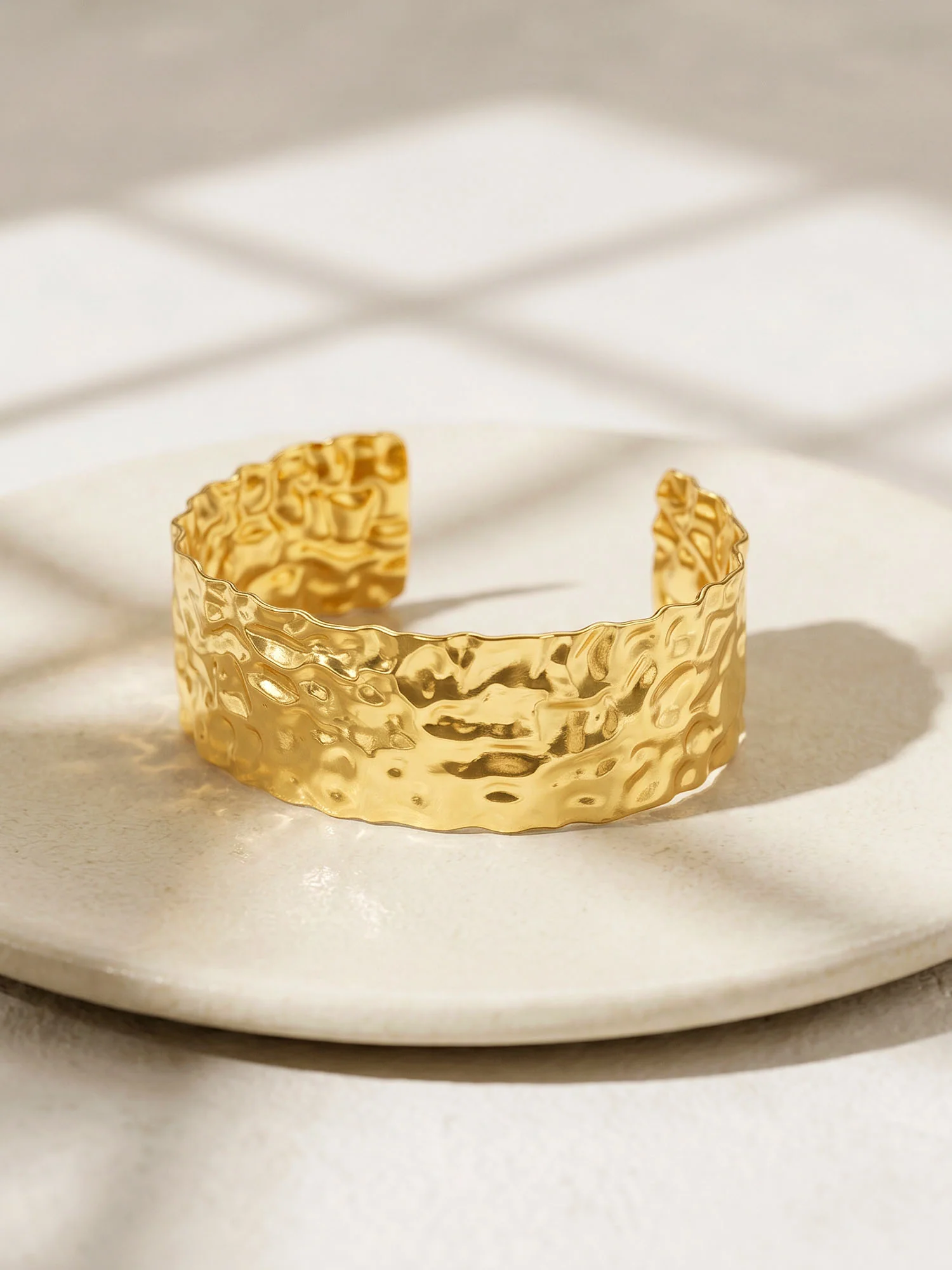 Hammered Mood Gold Plated Cuff Bracelet - Image 2