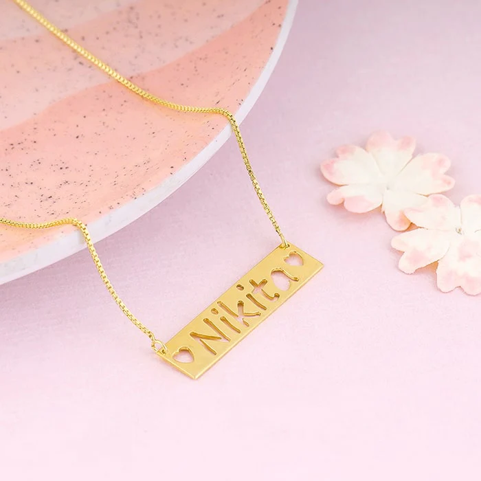 Golden Personalised Name Engraved with Love Necklace - Image 2