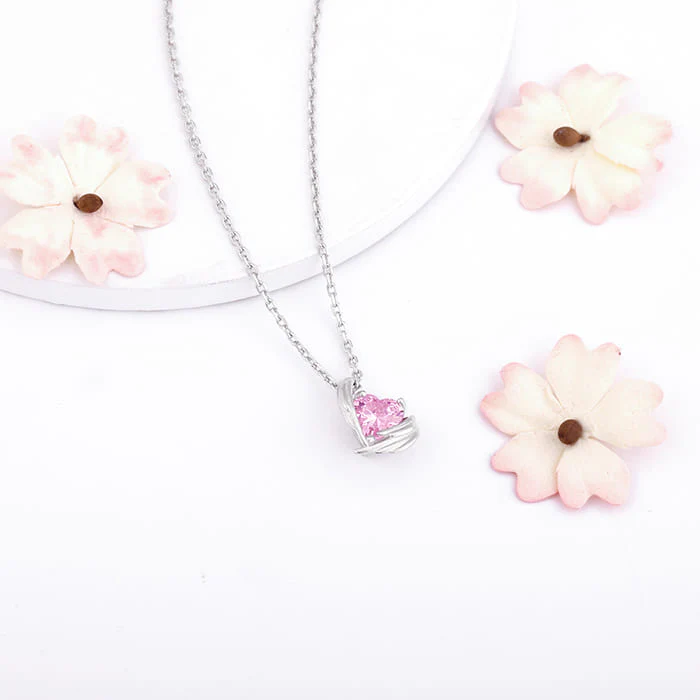 Silver Pink Angel Wings of Protection Necklace - Image 2