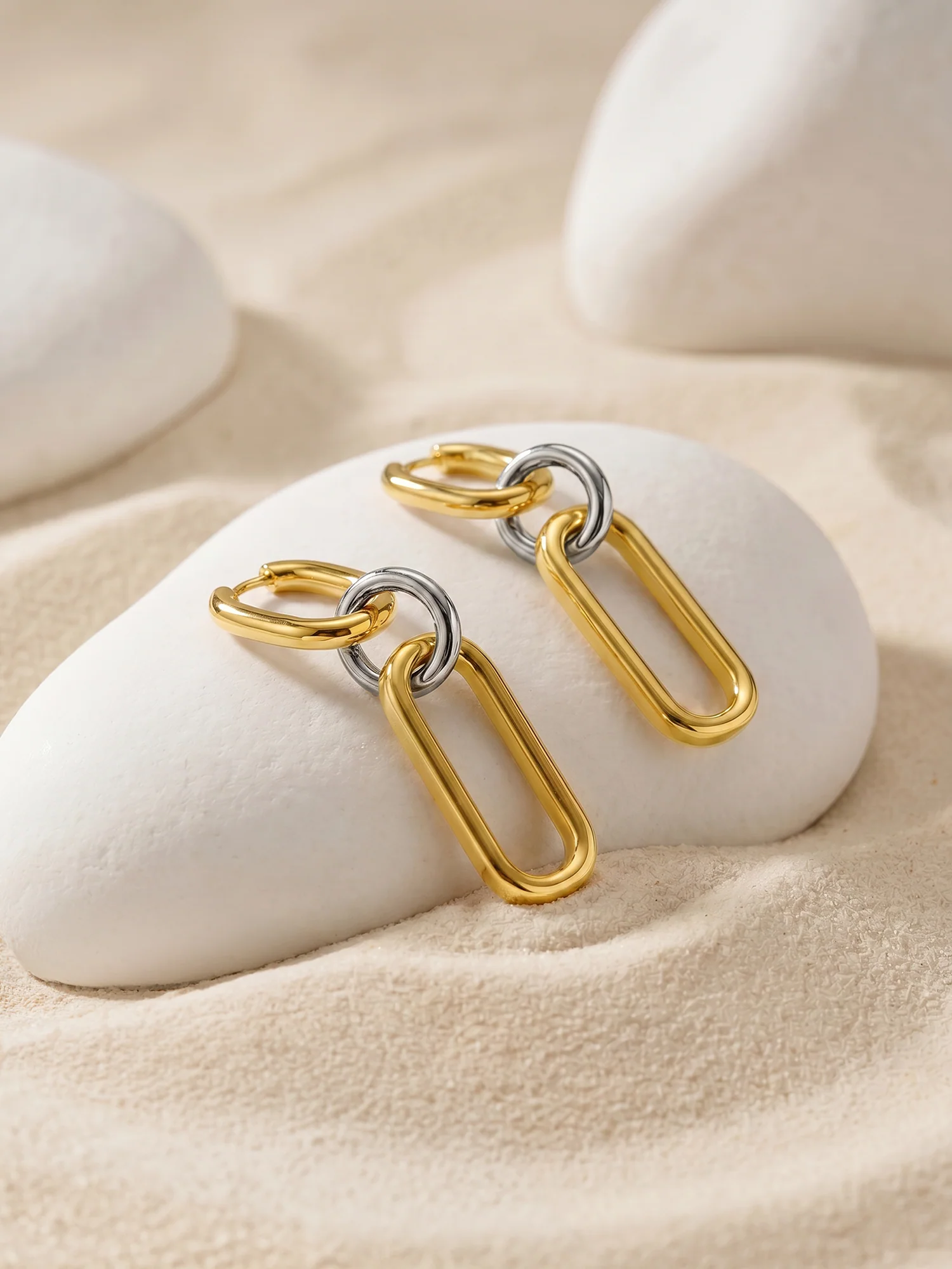 Link Drop Dual Tone Earrings - Image 2