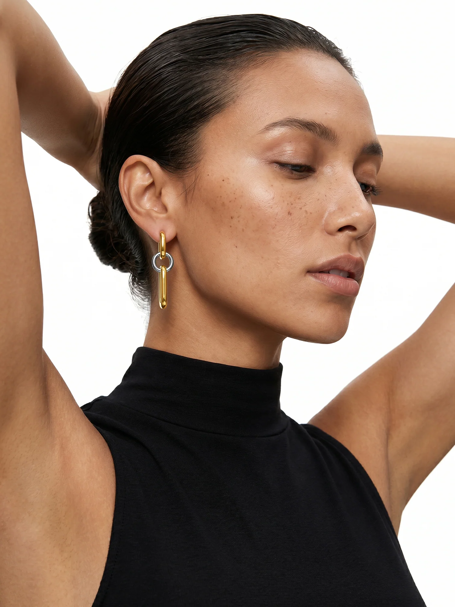 Link Drop Dual Tone Earrings - Image 3