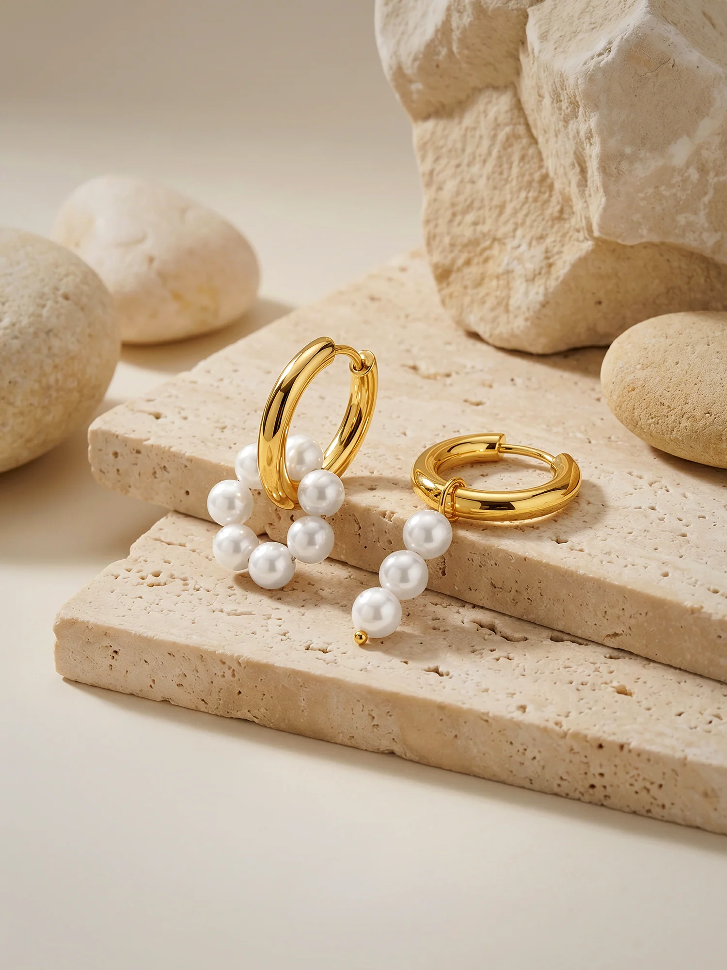 Loop Hoops Pearl Gold Plated Earrings - Image 2