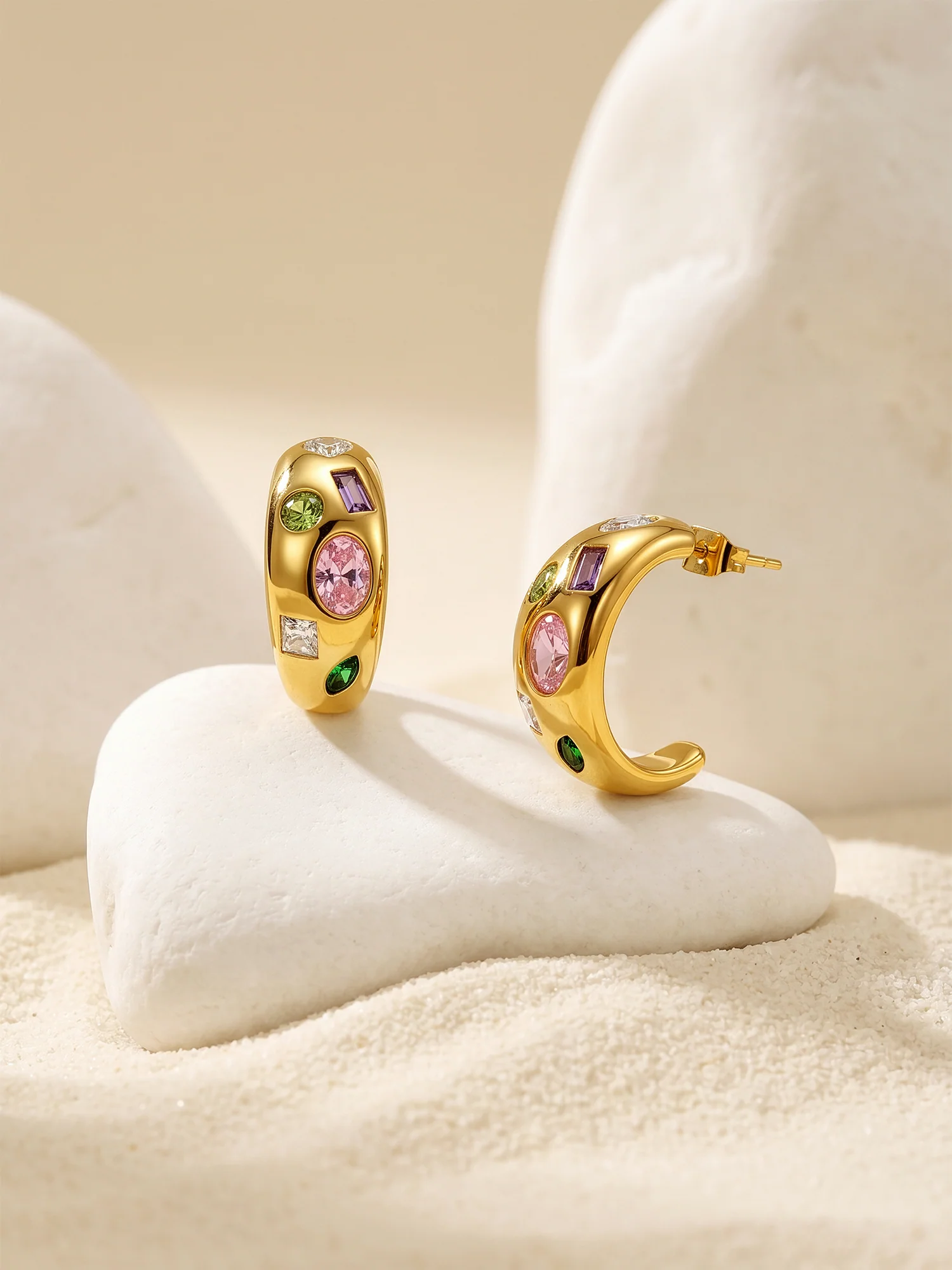 Marble Mix Gold Plated Hoop Earrings - Image 2
