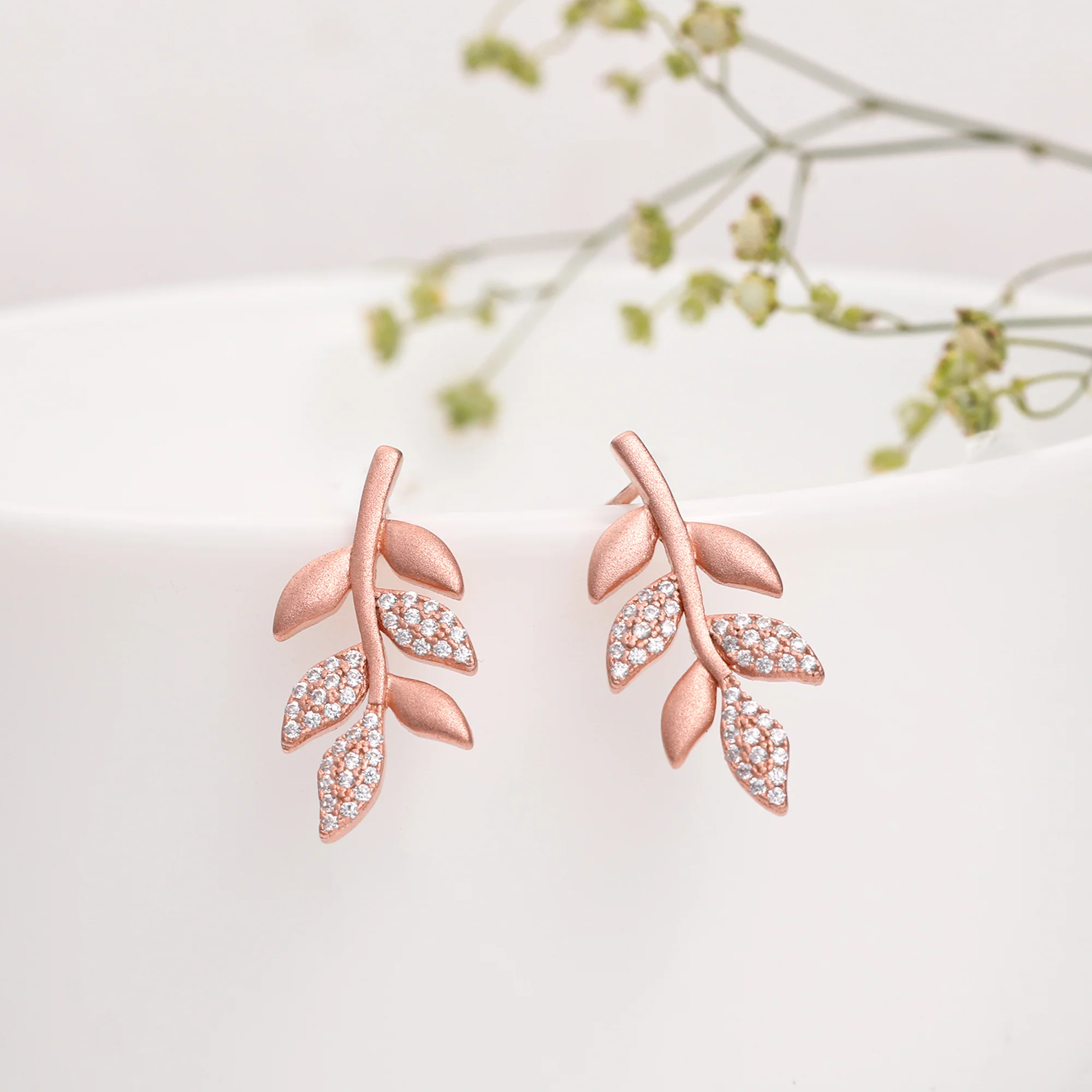 Anushka Sharma Rose Gold Matte Twig Earrings - Image 5