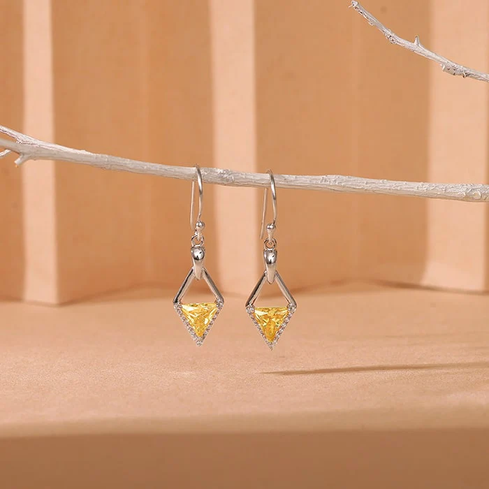 Silver Yellow Prism Earrings - Image 2