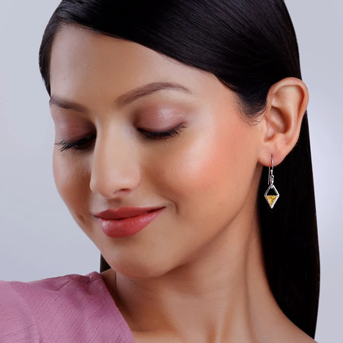 Silver Yellow Prism Earrings - Image 3