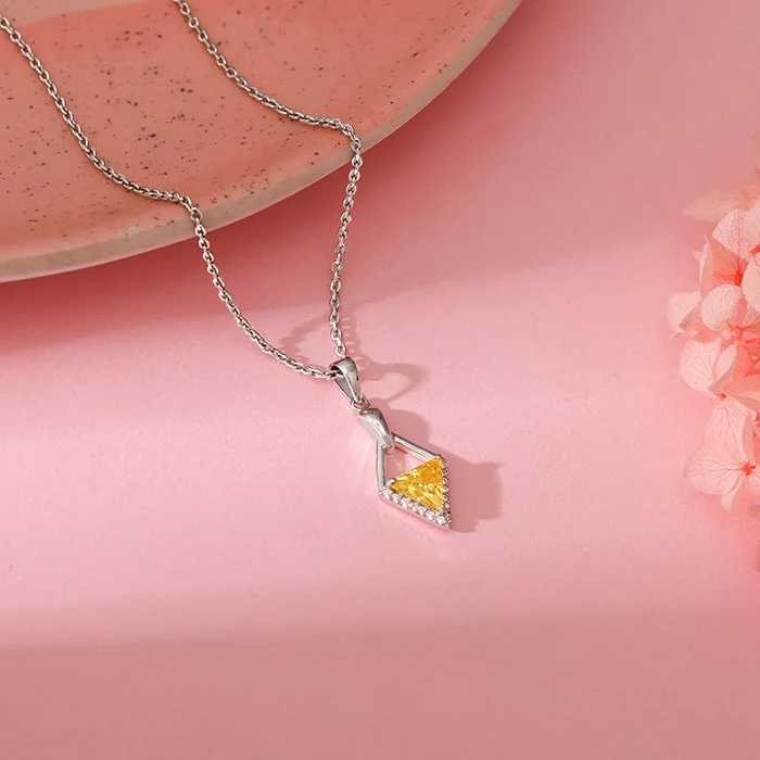 Silver Yellow Prism Pendant with Link Chain - Image 2