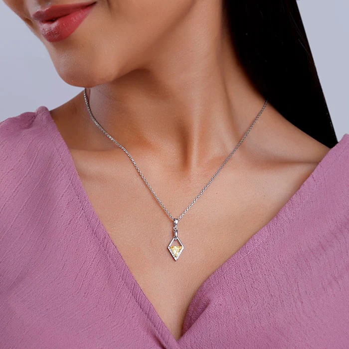 Silver Yellow Prism Pendant with Link Chain - Image 3