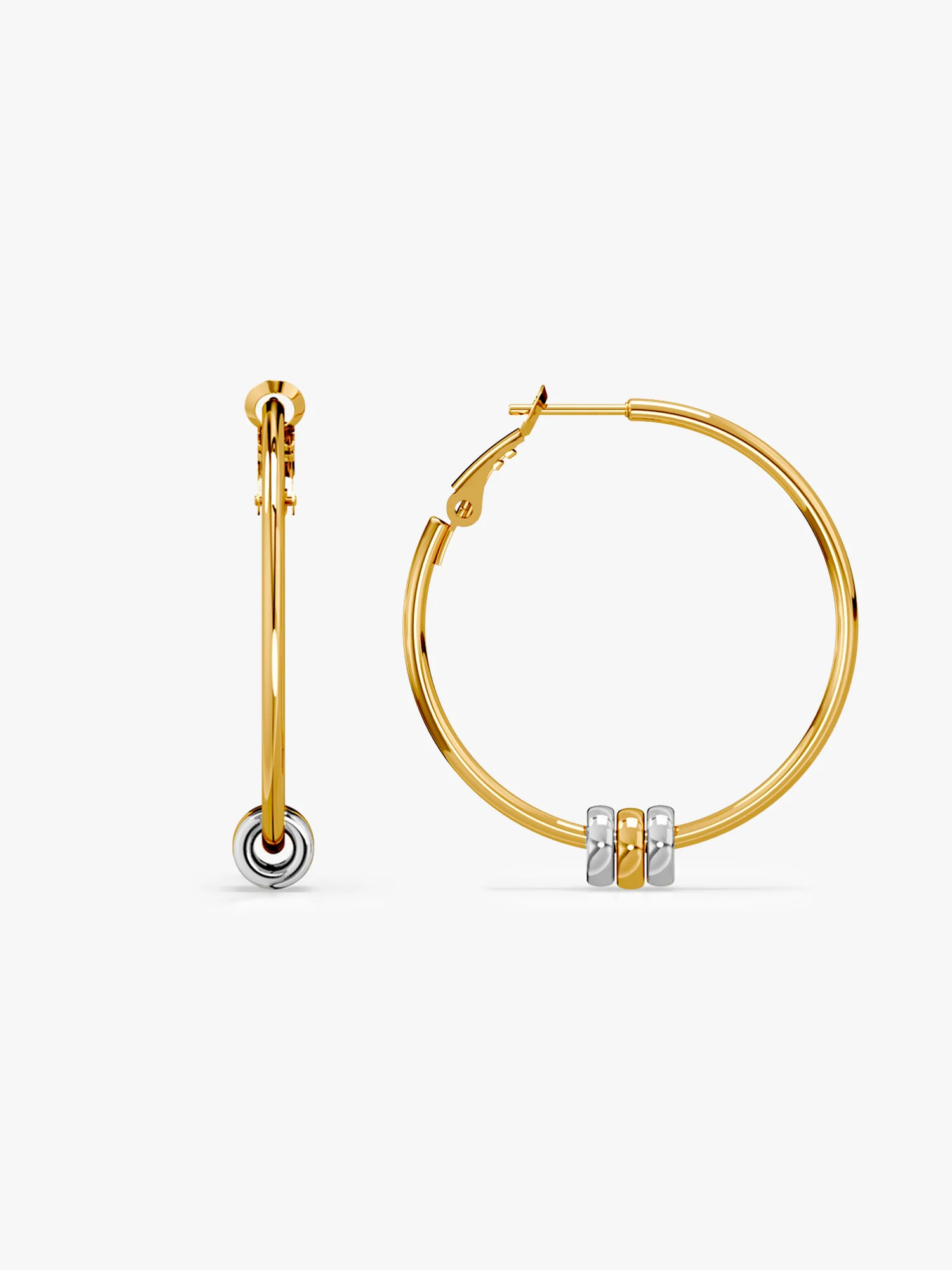 Orb Detail Dual Tone Hoop Earrings - Image 5