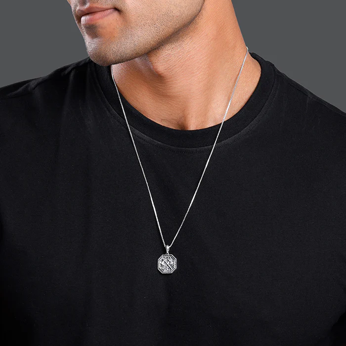 Oxidised Cyber Shard Pendant With Box Chain For Him - Image 3