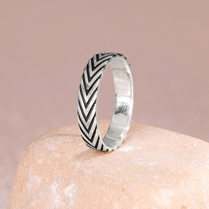Oxidised Silver Chevron Ring For Him - Image 2