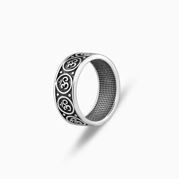 Oxidised Silver Classic Omkar Band For Him - Image 4