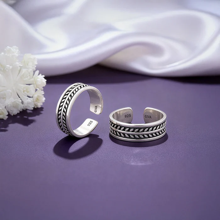 Oxidised Silver Falak Toe Rings - Image 2