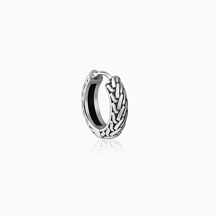 Oxidised Silver GeoGlint Hoop Earring For Him - Image 2