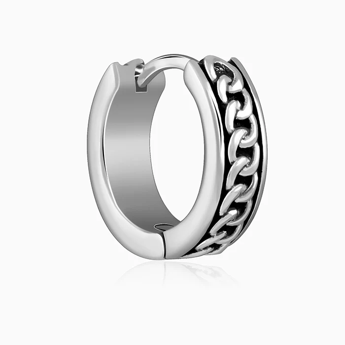 Oxidised Silver Linked Chain Hoop Stud For Him - Image 6