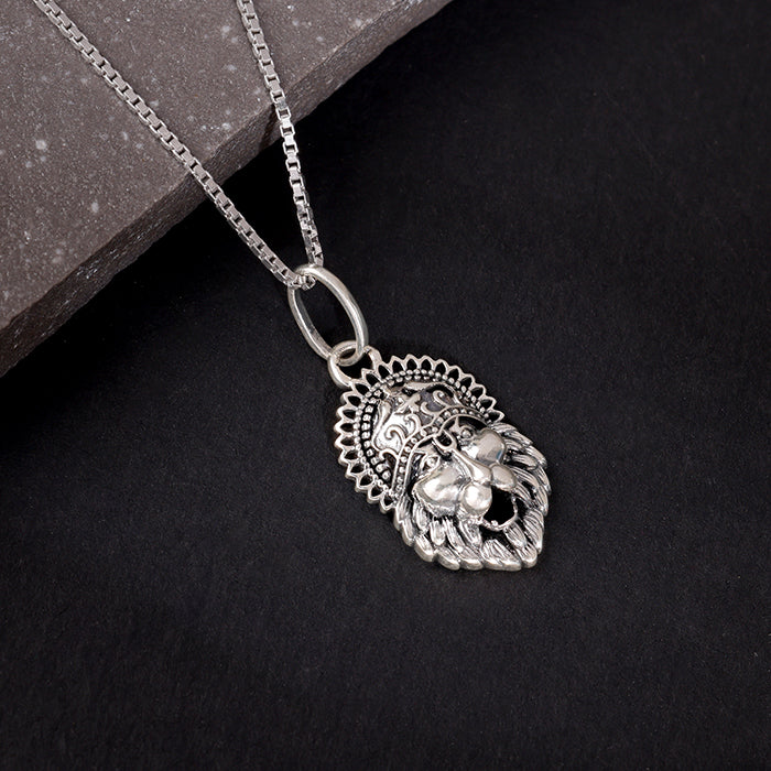 Oxidised Silver Narasimha Crown Pendant With Box Chain For Him - Image 2