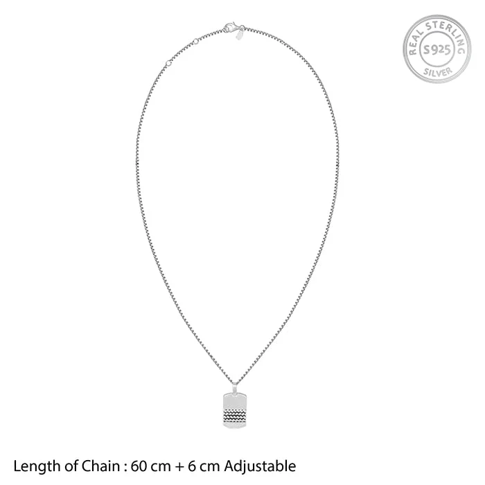 Oxidised Silver Modern Rectangular Pendant With Box Chain - Image 6