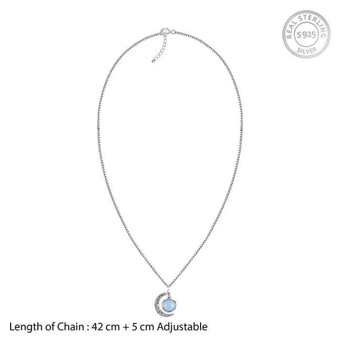 Oxidised Silver Moonstone Crescent Pendant with Box Chain - Image 6