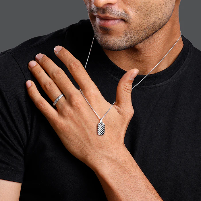 Oxidised Silver Obsidian Duo Set For Him - Image 2