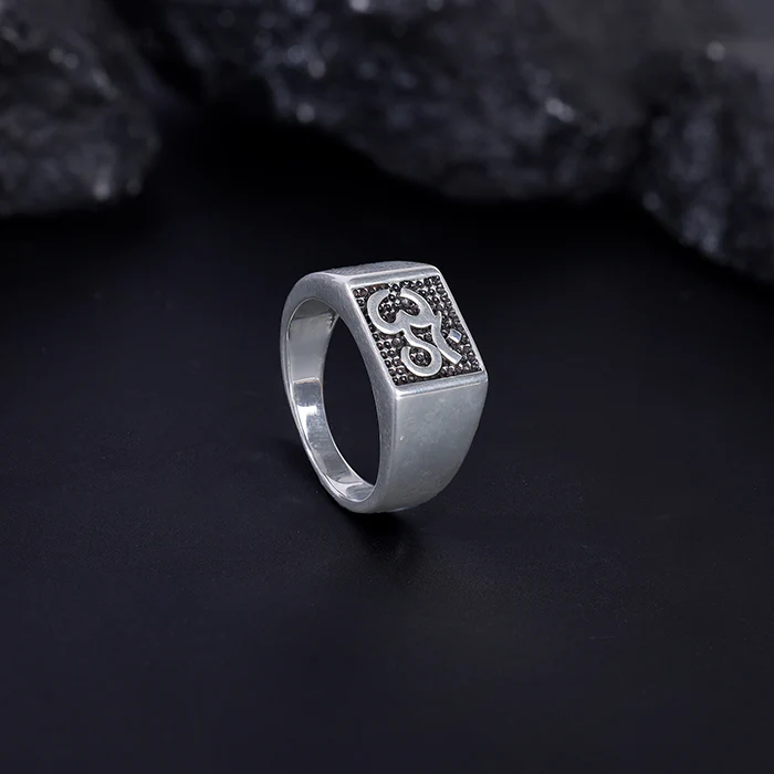 Oxidised Silver Om Ring For Him - Image 2