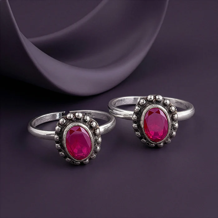 Oxidised Silver Pihu Beaded Toe Rings - Image 2