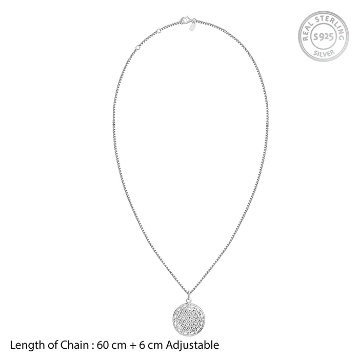 Oxidised Silver Sacred Bloom Pendant With Box Chain For Him - Image 6