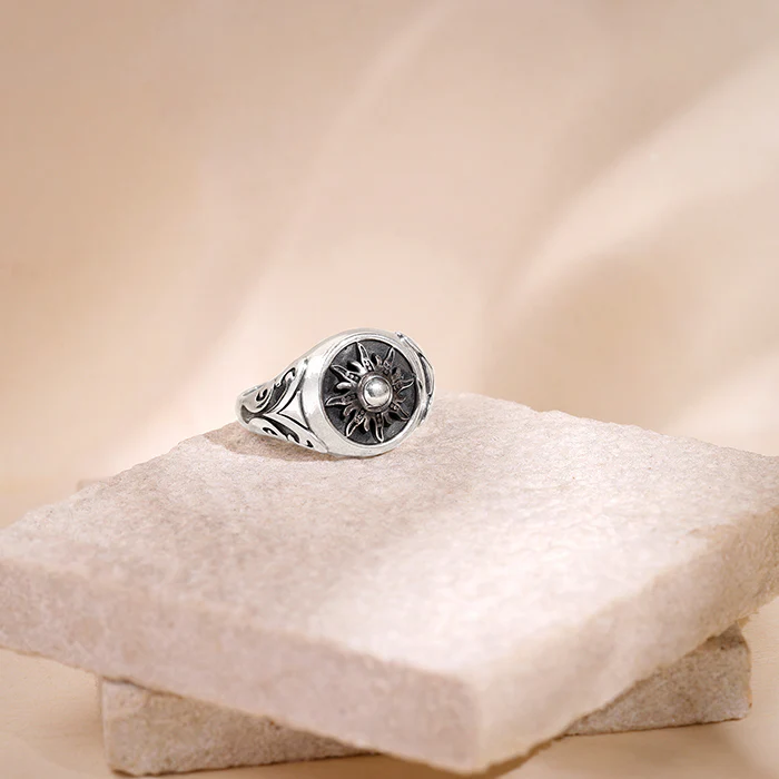 Oxidised Silver Solace Sun Ring for Him - Image 2