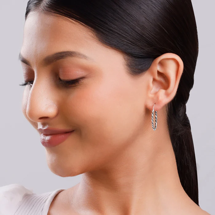 Oxidised Silver Twist Hoop Earrings - Image 3