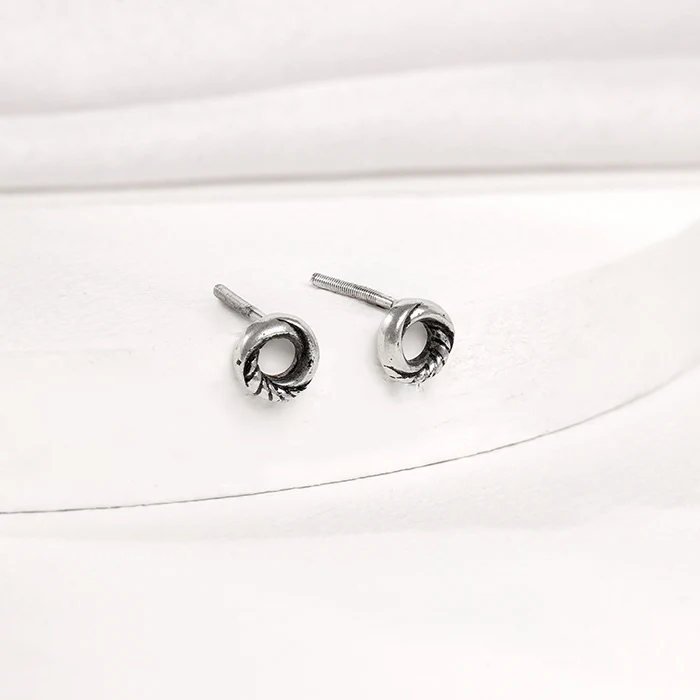 Oxidised Silver Vintage Circle Studs - Image 2