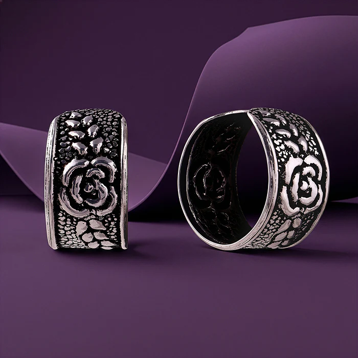 Oxidised Textured Leaf Cuff Earrings - Image 2