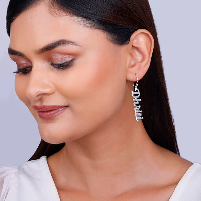 Silver Personalised Cursive Name Earrings - Image 3